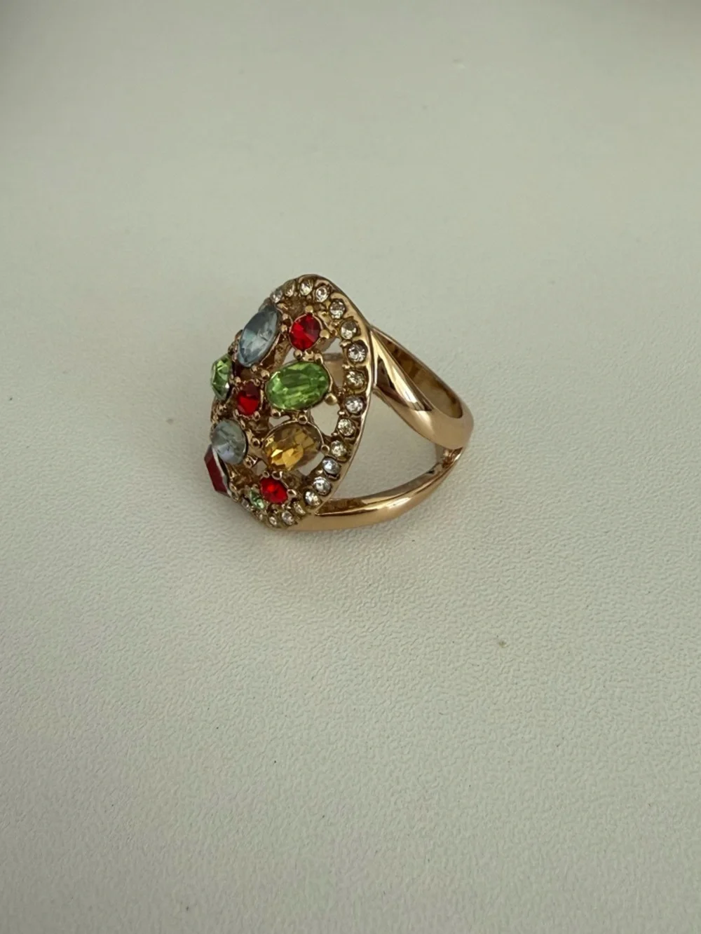 Avon Gold-Tone Multicolor Crystal Cluster Ring